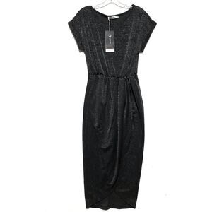 Yidarton Sparkle Shimmer Dress Cuffed Short Sleeve Long Side Slit Womens M NWT